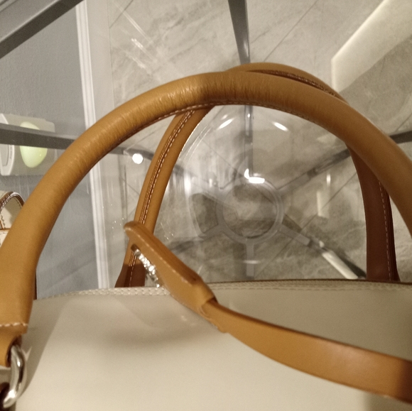 Nardelli ivory and camel leather crossbody bowler Boston bag - Picture 11 of 12